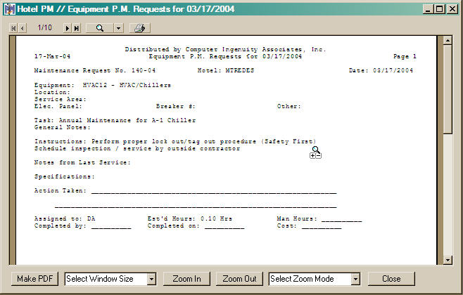 Equipment Maintenance Work Order